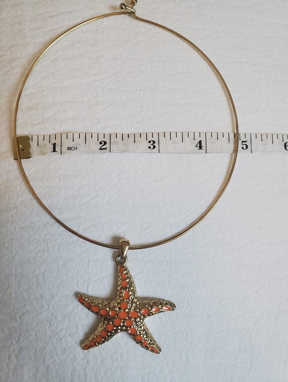 Gold-tone Starfish Pendant Choker Necklace with Gold-tone & Coral Enamel Accents - Picture 4 of 5